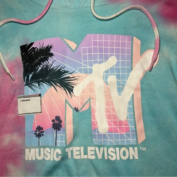 MTV Pastel Pink and Blue Tie Dye Hoodie with Logo Small - Picture 2 of 11